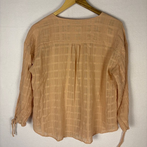 Garnet Hill Pink Gauzy V-Neck Blouse Cottagecore Prairie - Picture 2 of 6